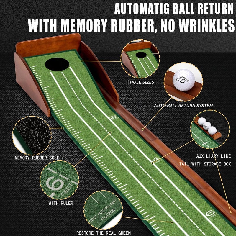 YOUCZON Putting Green Indoor,Golf Putting Mat with Auto Ball Return,Premium Crystal Velvet Surface, Practice Putting mat, Perfect Training Aid & Gift for Golf Lovers Christmas - Image 3